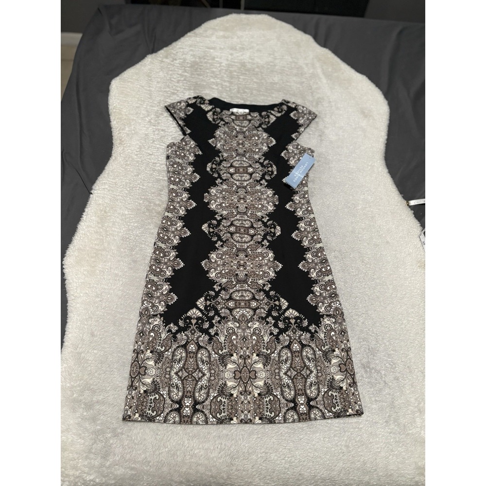 New London Times Paisley Black Sheath Dress Size 8P Petites NWT